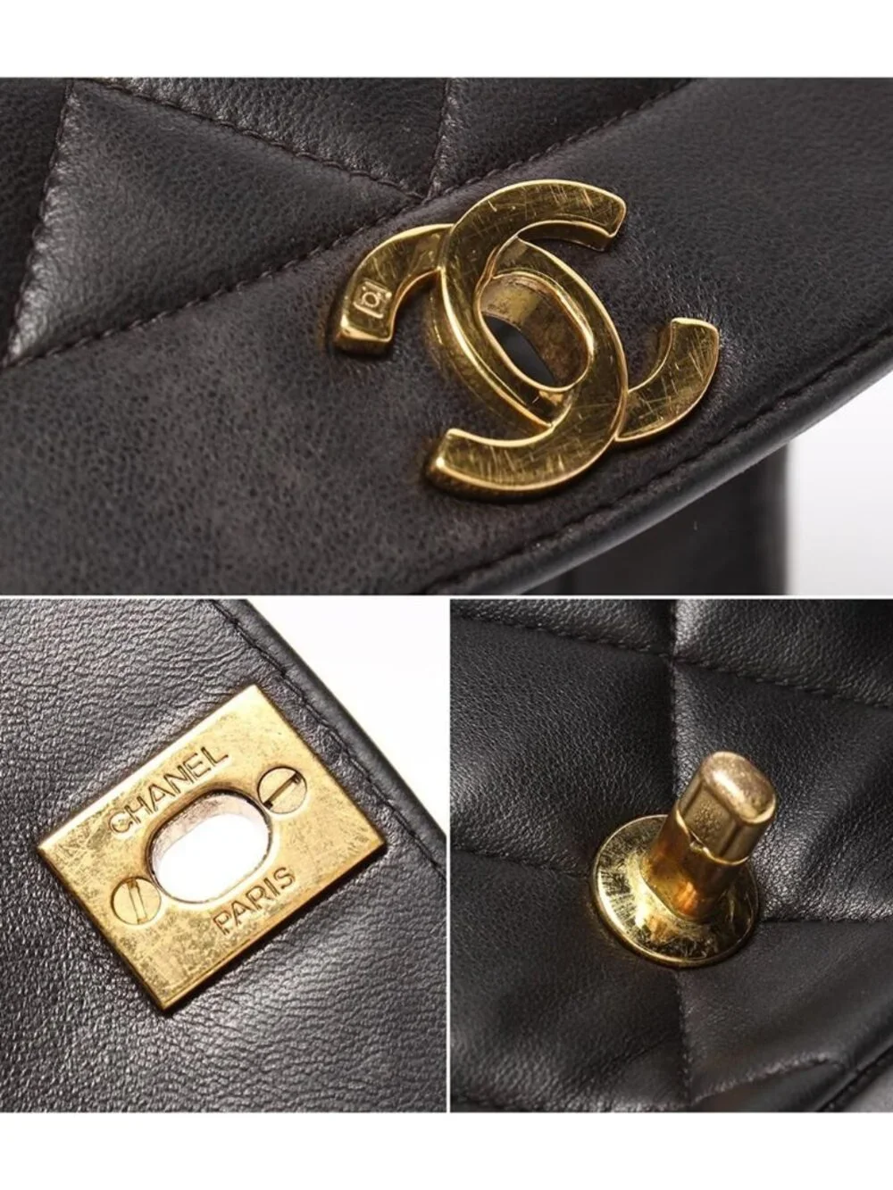 Chanel Chain Shoulder Bag Quilted Gold Lambskin Single Crossbody Diana 25